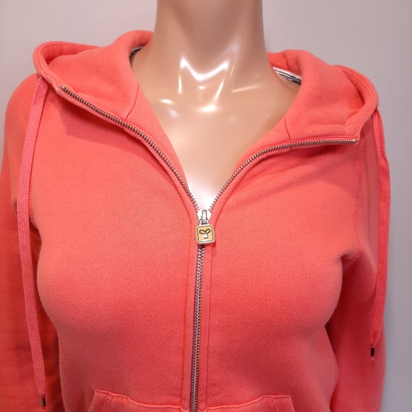 TNA Aritzia Full Zip Hoodie Sweatshirt Sweater Orange Embroidered Logo Fleece - Picture 3 of 14